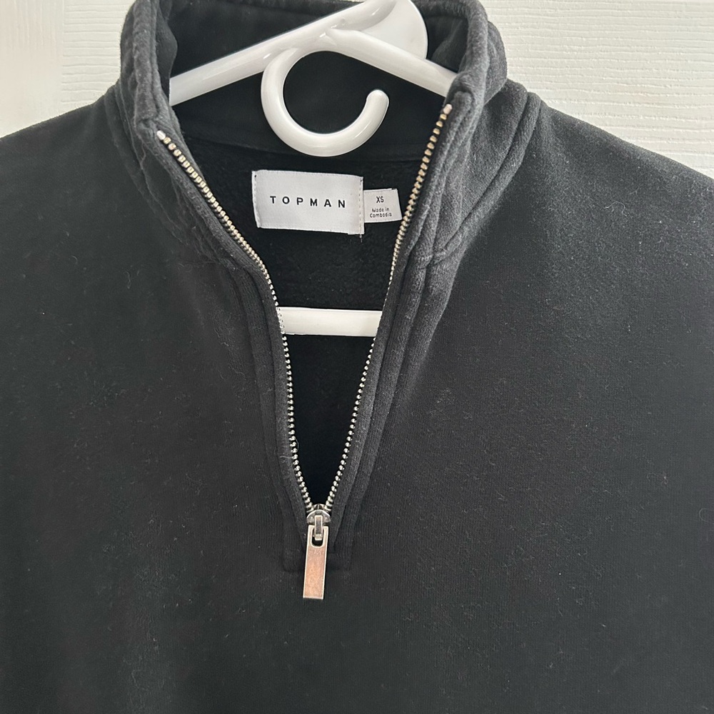 Topman Men's Zip-Up quarter Sweater in Black